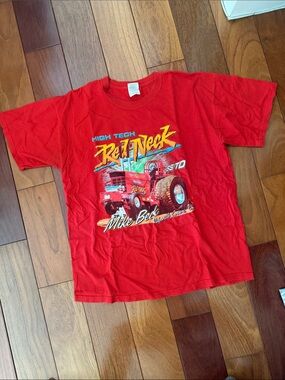 Vintage Red 'Red Neck' Mike Beck Graphic Tee with Truck Design